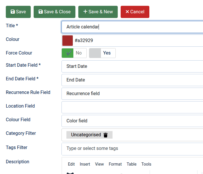 Article configuration