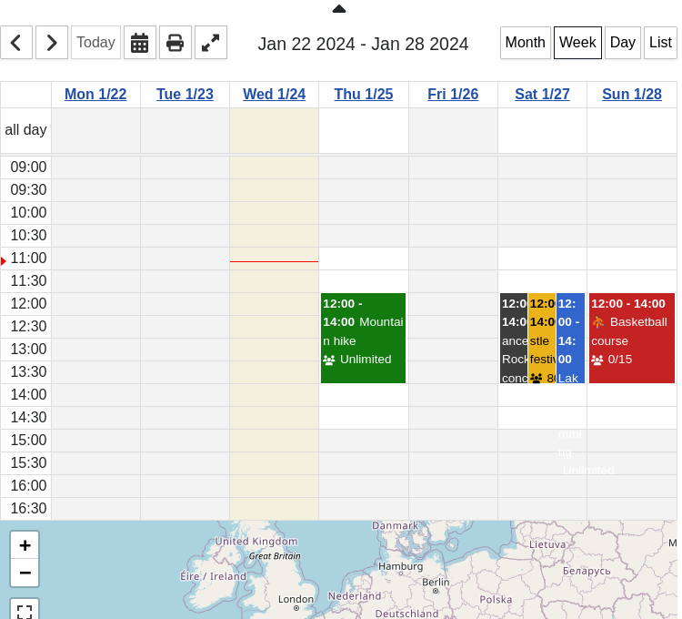 Calendar menu item business hours