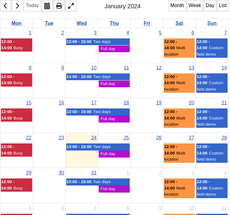 Calendar menu item month