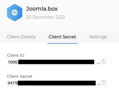 Zoho API client settings