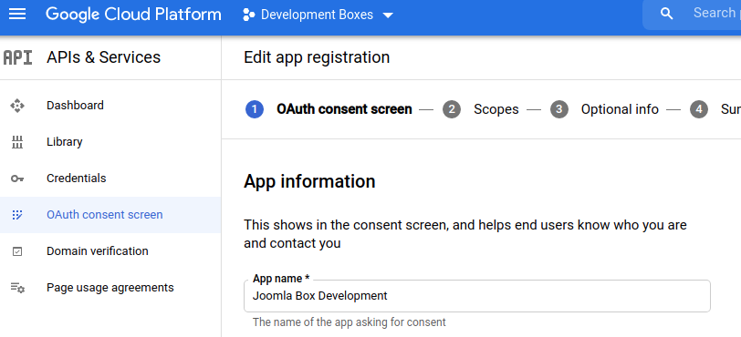 Google API consent screen