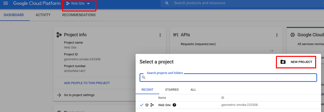 Google create API project
