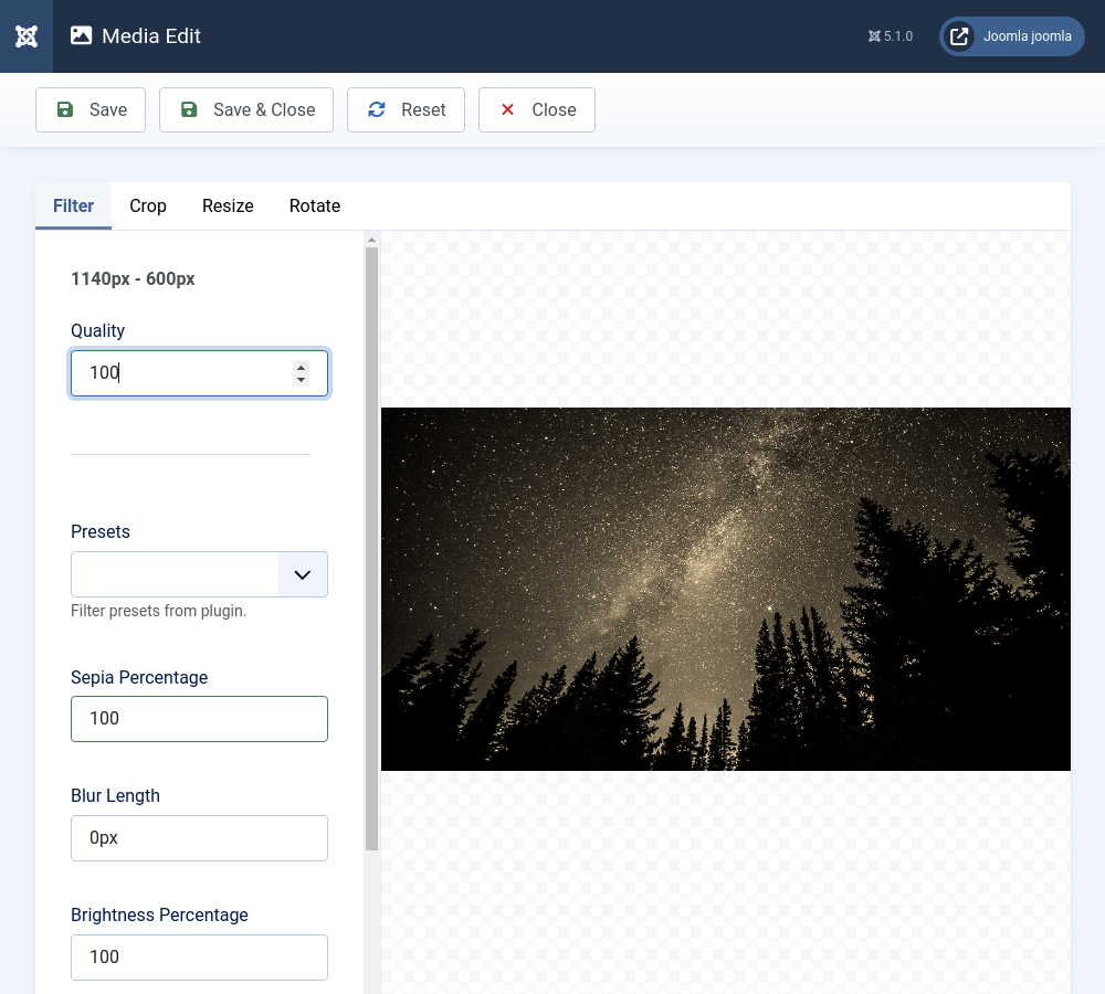 Filter functionality for image editing