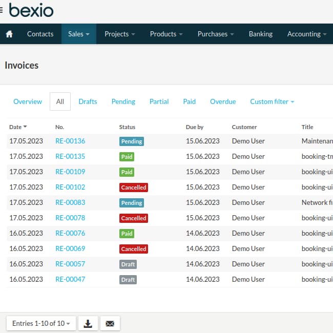 Bexio invoices list